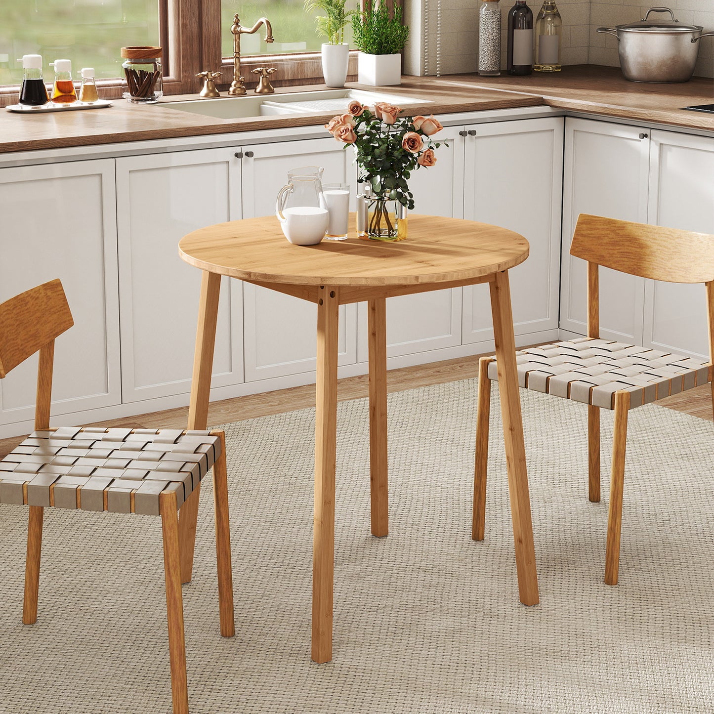 27.5 Inch Round Bamboo Dining Table for 2-4 Person-Natural