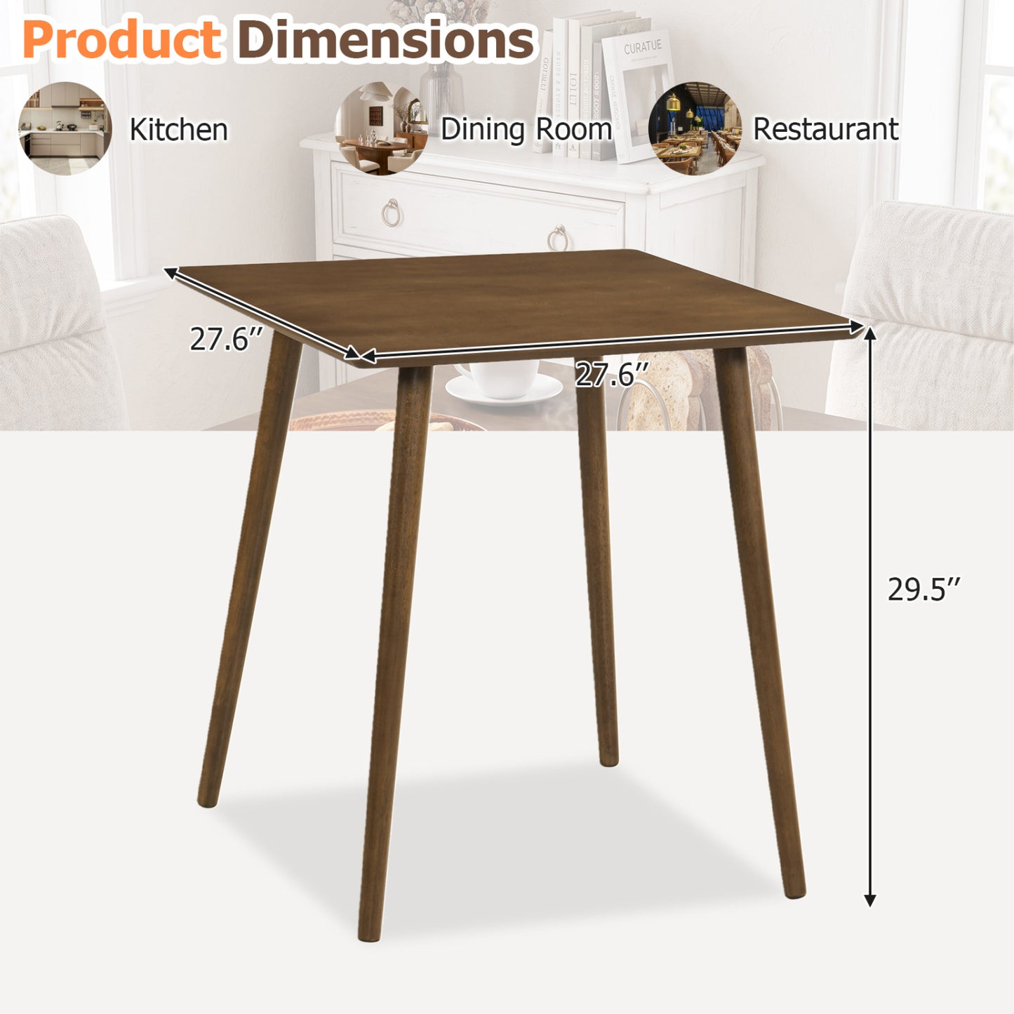 27.5" Square Dining Table for 2-4 People - Walnut