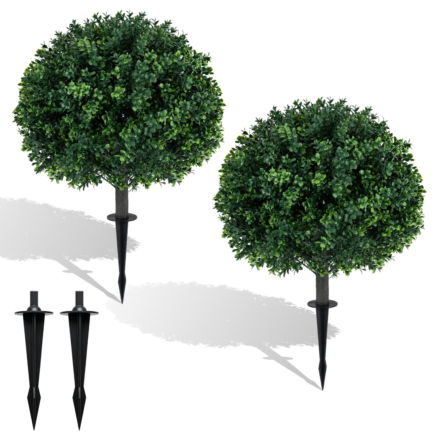 Artificial Boxwood Topiary Trees 27" Set of 2 with Ground Spikes