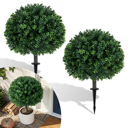 Artificial Boxwood Topiary Trees 27" Set of 2 with Ground Spikes
