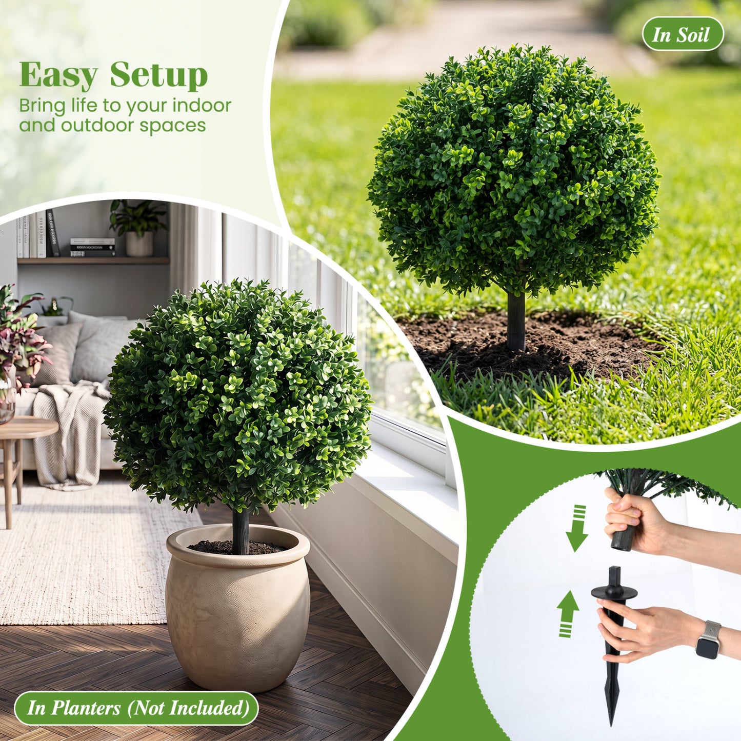 Artificial Boxwood Topiary Trees 27" Set of 2 with Ground Spikes