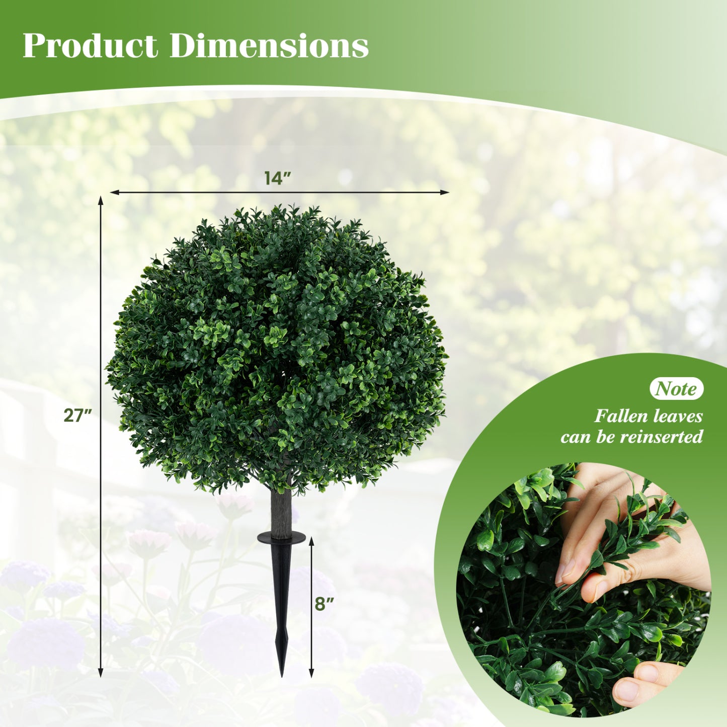 Artificial Boxwood Topiary Trees 27" Set of 2 with Ground Spikes