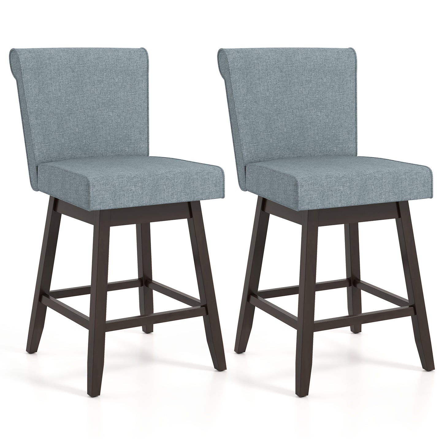 27 Inch Counter Height Bar Chairs with Rubber Wood Legs Set of 2-Beige - Gray
