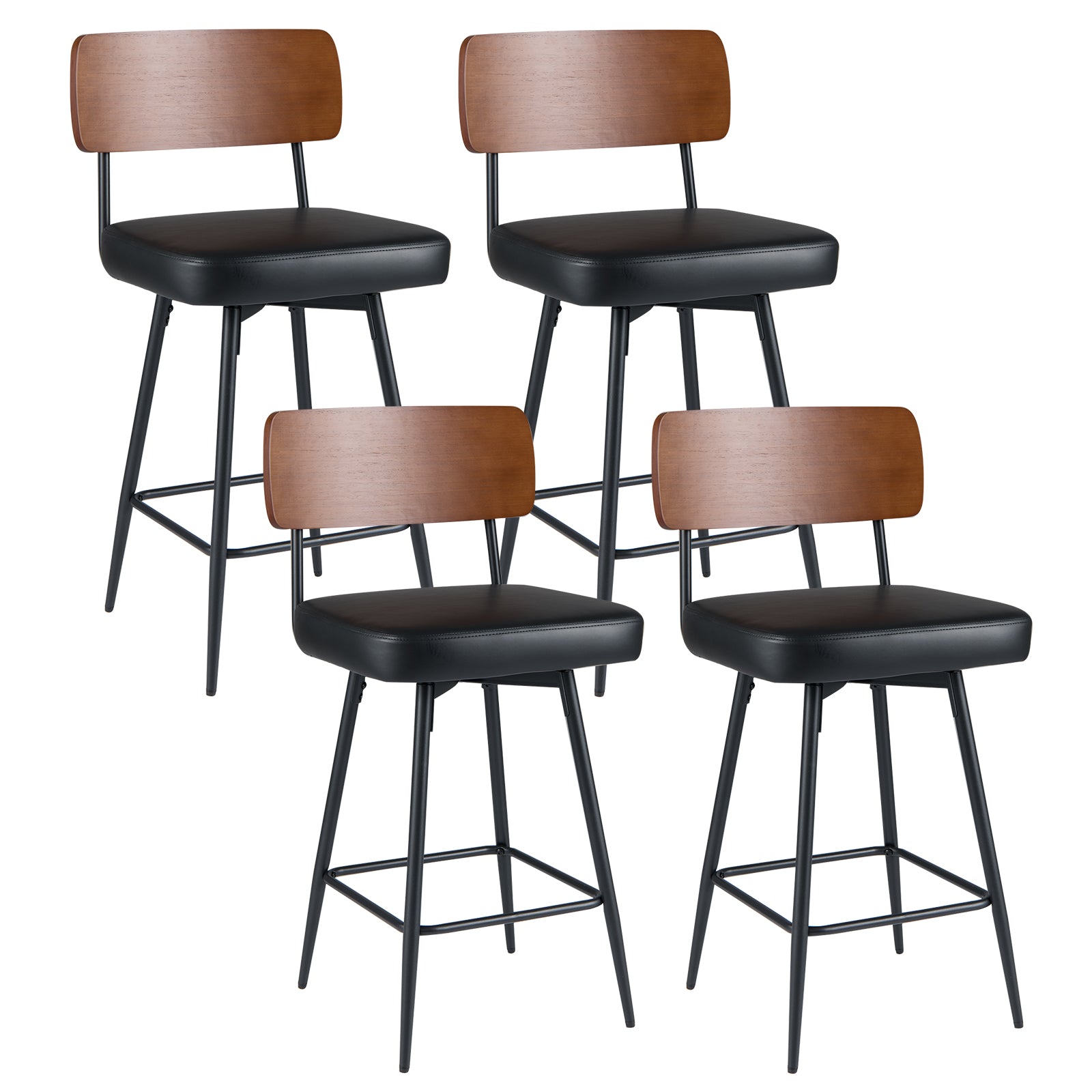 27 Inch Padded Counter Barstools Set of 4 with Metal Legs-Black