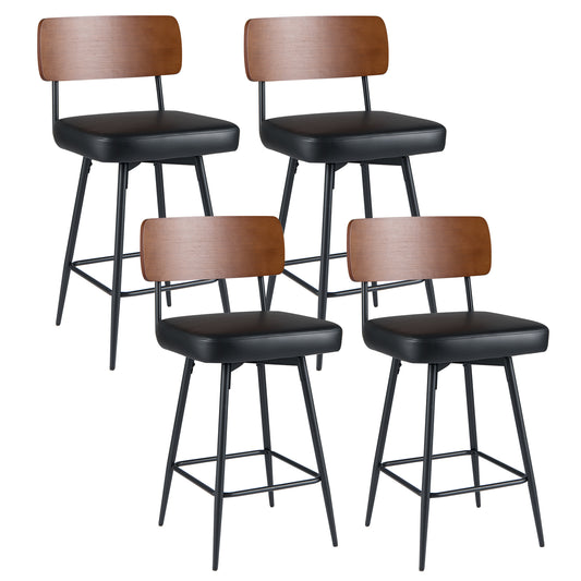 27 Inch Padded Counter Barstools Set of 4 with Metal Legs-Black