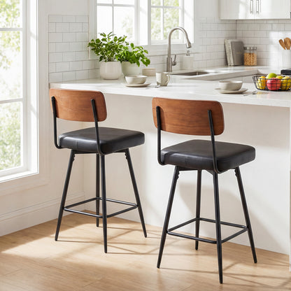 27 Inch Padded Counter Barstools Set of 2 with Metal Legs-Black