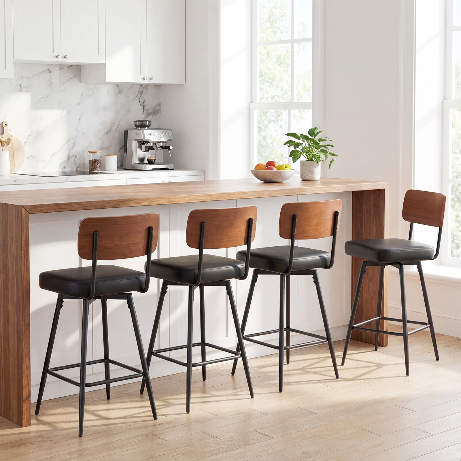 27 Inch Padded Counter Barstools Set of 2 with Metal Legs-Black