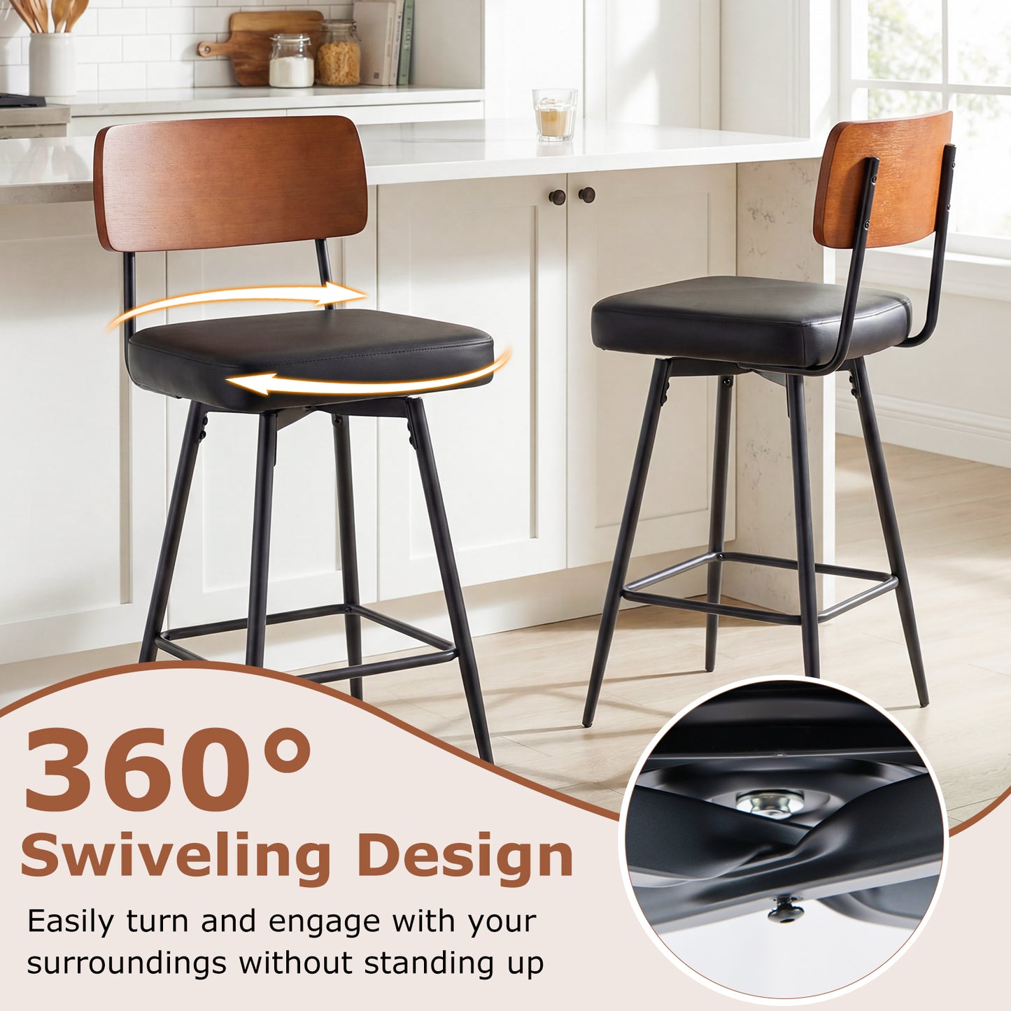 27 Inch Padded Counter Barstools Set of 2 with Metal Legs-Black