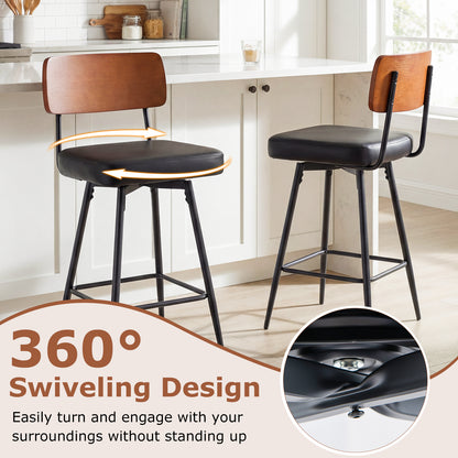 27 Inch Padded Counter Barstools Set of 2 with Metal Legs-Black