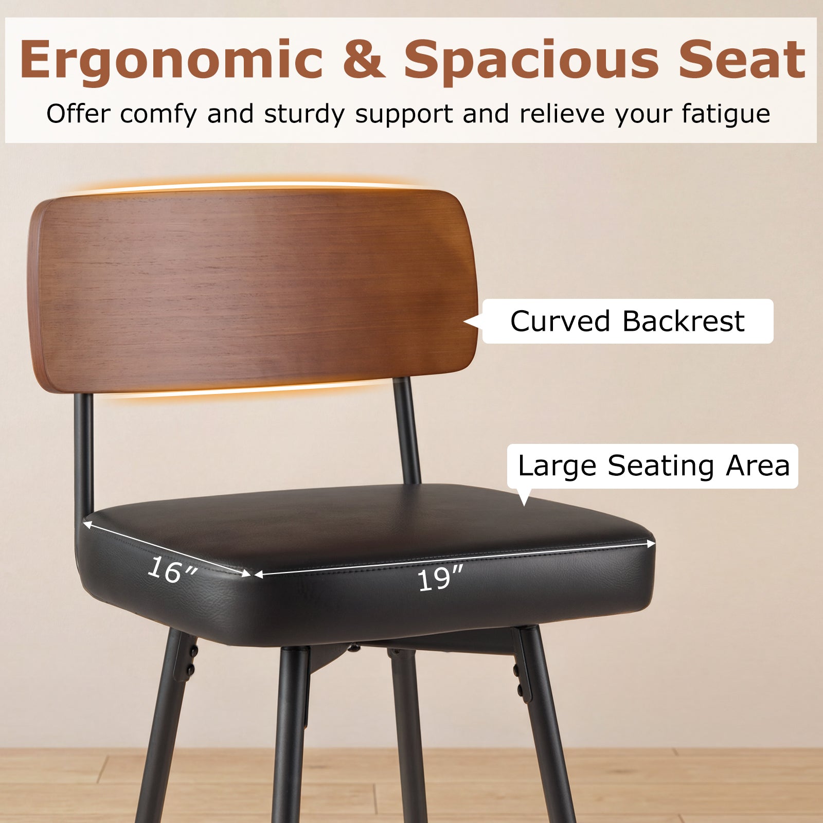 27 Inch Padded Counter Barstools Set of 2 with Metal Legs-Black