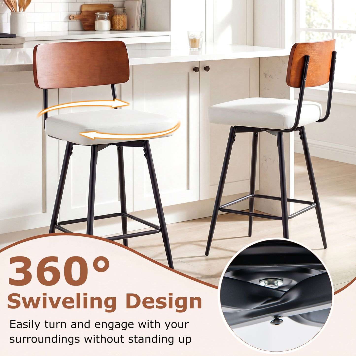 27 Inch Padded Counter Barstools Set of 2 with Metal Legs-White