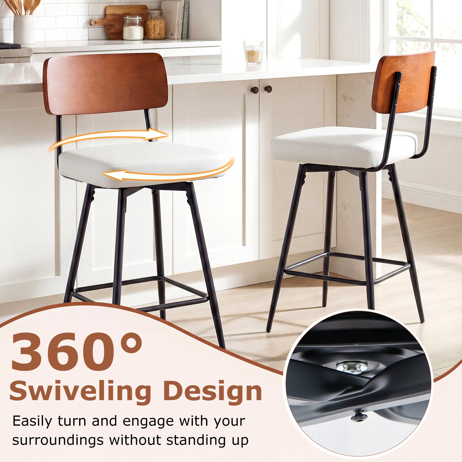 27 Inch Padded Counter Barstools Set of 2 with Metal Legs-White