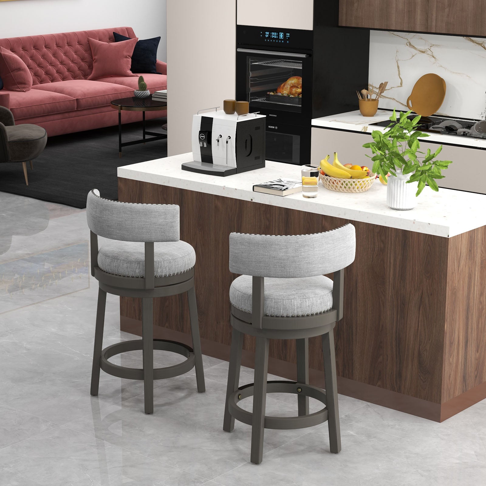 27/31 Inch Swivel Bar Stool with Upholstered Back Seat and Footrest-27 inches