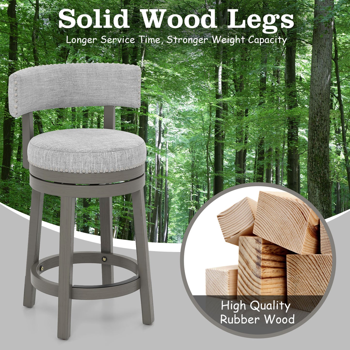 27/31 Inch Swivel Bar Stool with Upholstered Back Seat and Footrest-27 inches