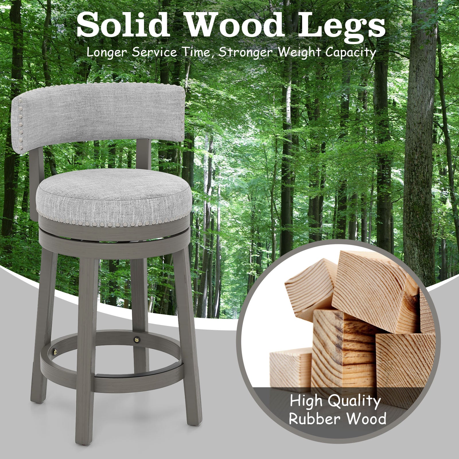 27/31 Inch Swivel Bar Stool with Upholstered Back Seat and Footrest-27 inches