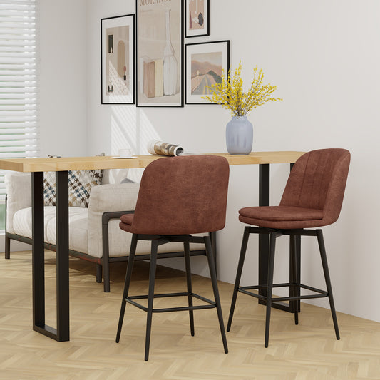 27 Inch Swivel Bar Stool Set of 2 Counter Height Chair with Padded Seat-Black and Brown
