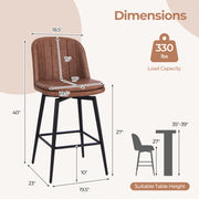 27 Inch Swivel Bar Stool Set of 2 Counter Height Chair with Padded Seat-Black and Brown