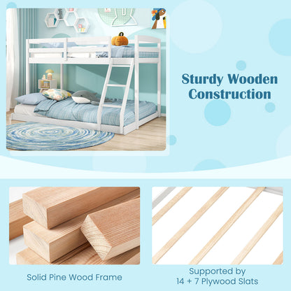 Twin Over Full Bunk Bed Low Floor Bunk Bed Frame-White