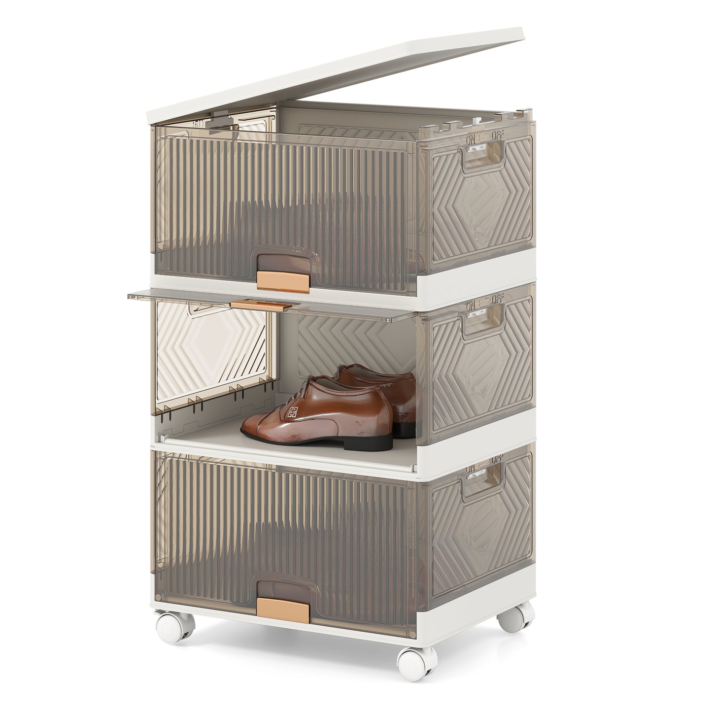 3/4/5/6-Cube Stackable Storage Bins with Detachable Wheels-3 Cube