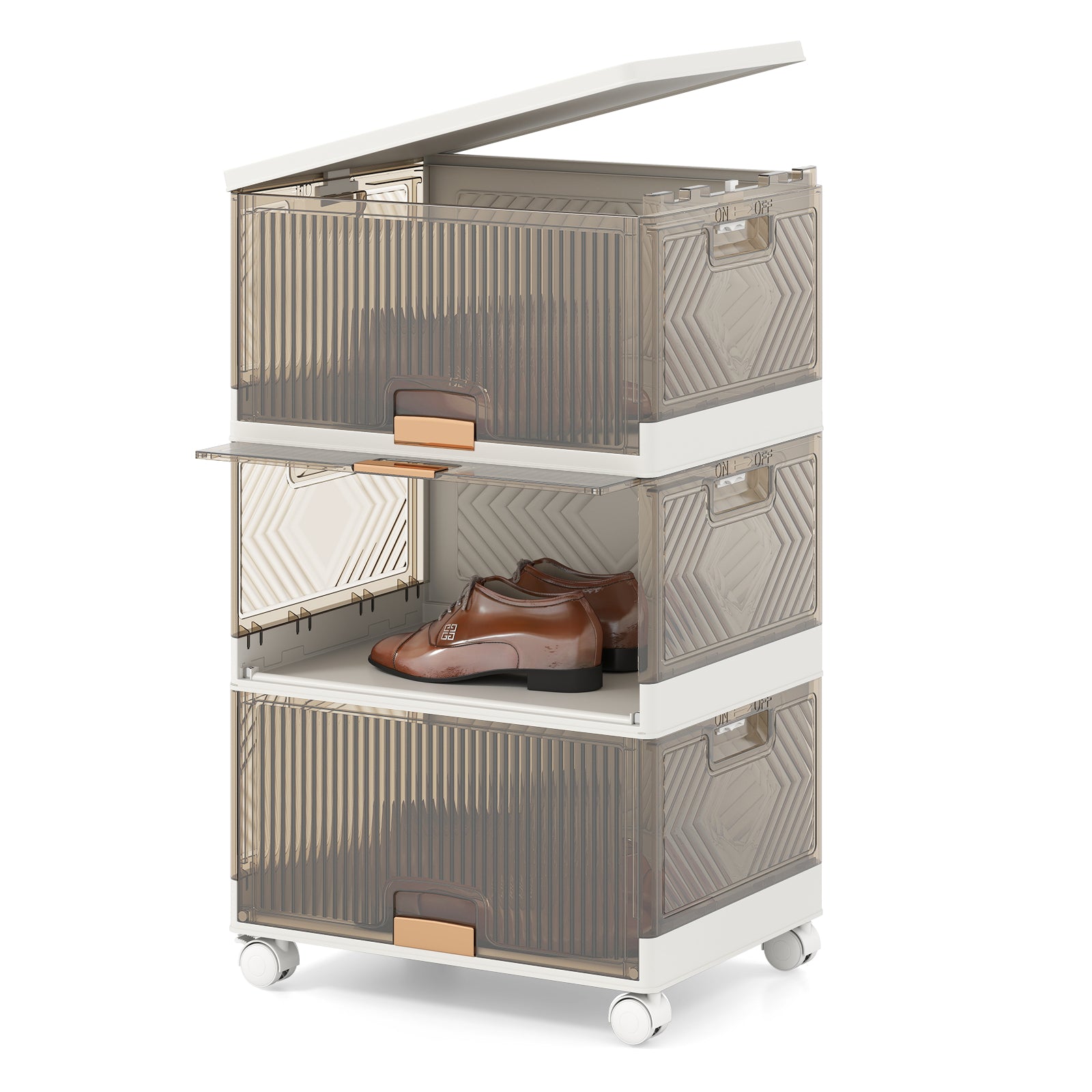 3/4/5/6-Cube Stackable Storage Bins with Detachable Wheels-3 Cube
