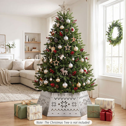 28 Inch Metal Hexagonal Christmas Tree Collar Silver 6-Piece Tree Skirt