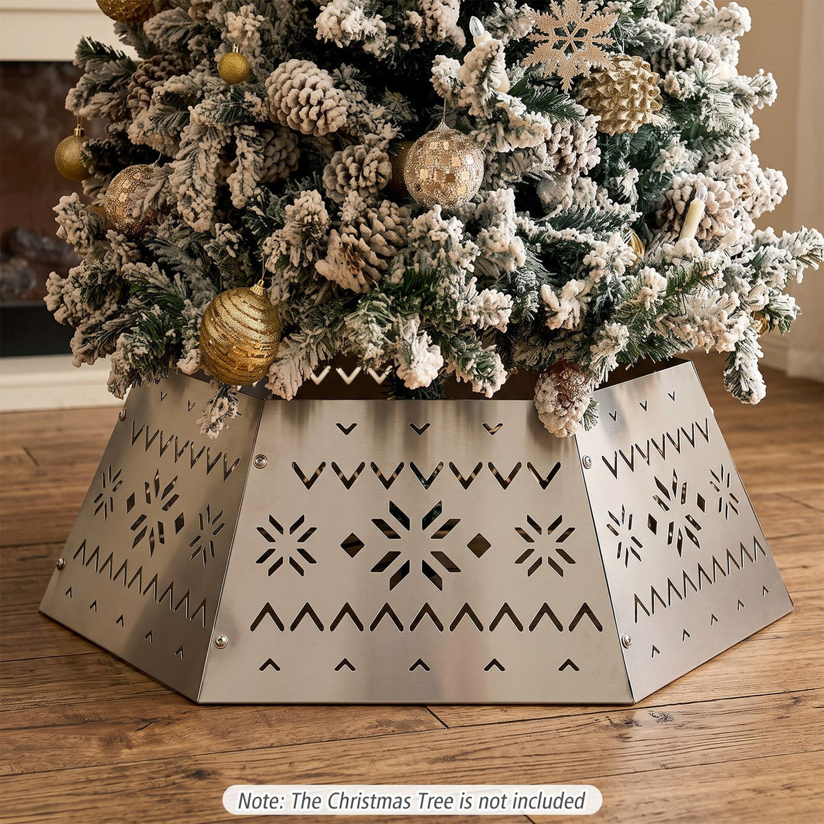 28 Inch Metal Hexagonal Christmas Tree Collar Silver 6-Piece Tree Skirt