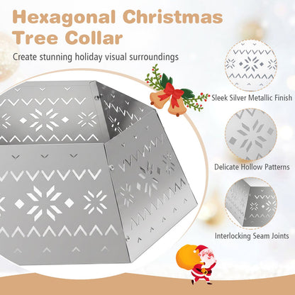28 Inch Metal Hexagonal Christmas Tree Collar Silver 6-Piece Tree Skirt