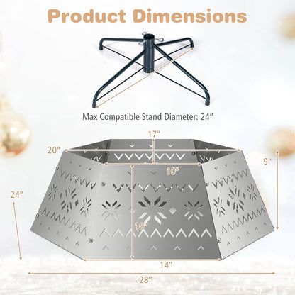 28 Inch Metal Hexagonal Christmas Tree Collar Silver 6-Piece Tree Skirt