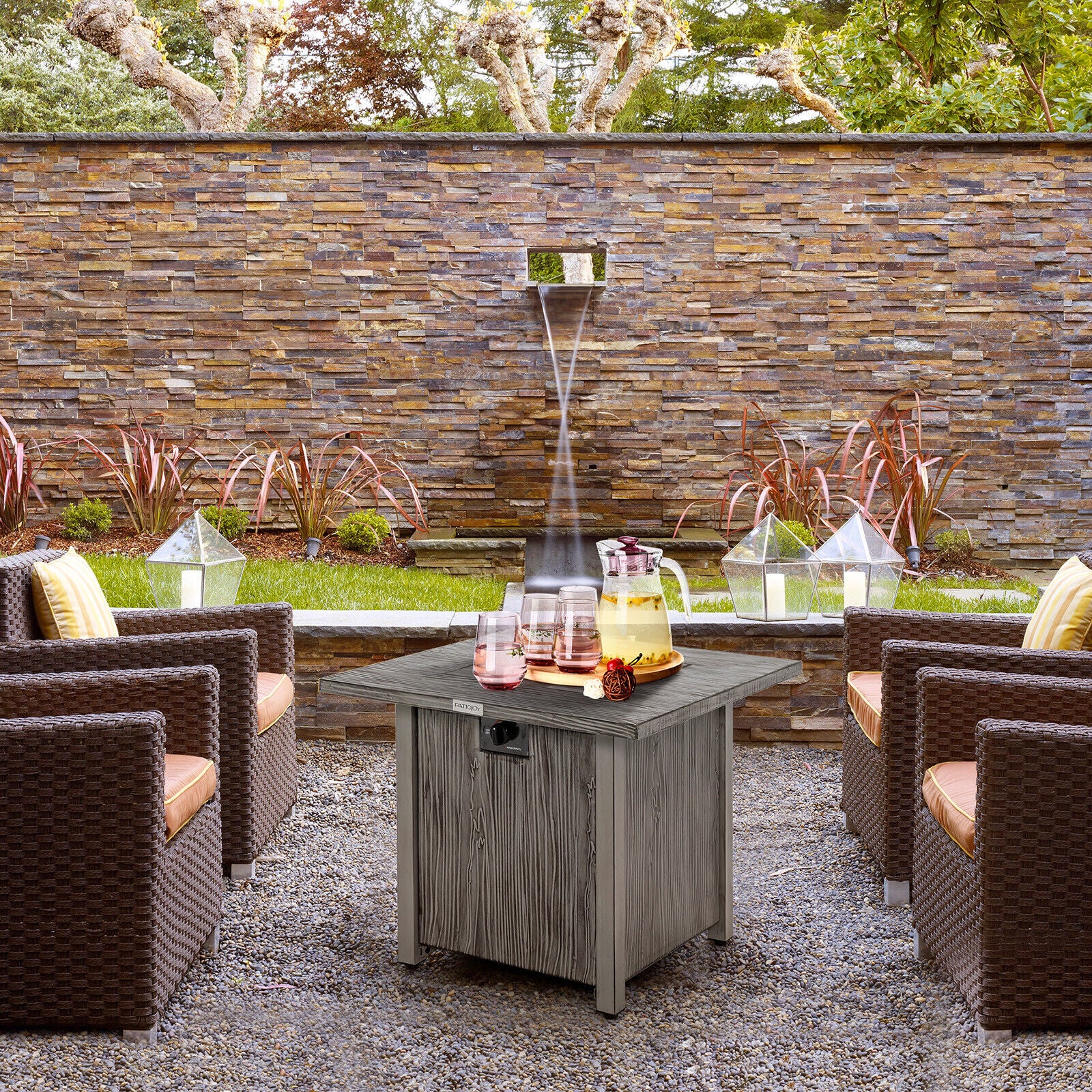 28 Inch 40 000 BTU Square Fire Pit Table with Lid and Lava Rocks-Gray