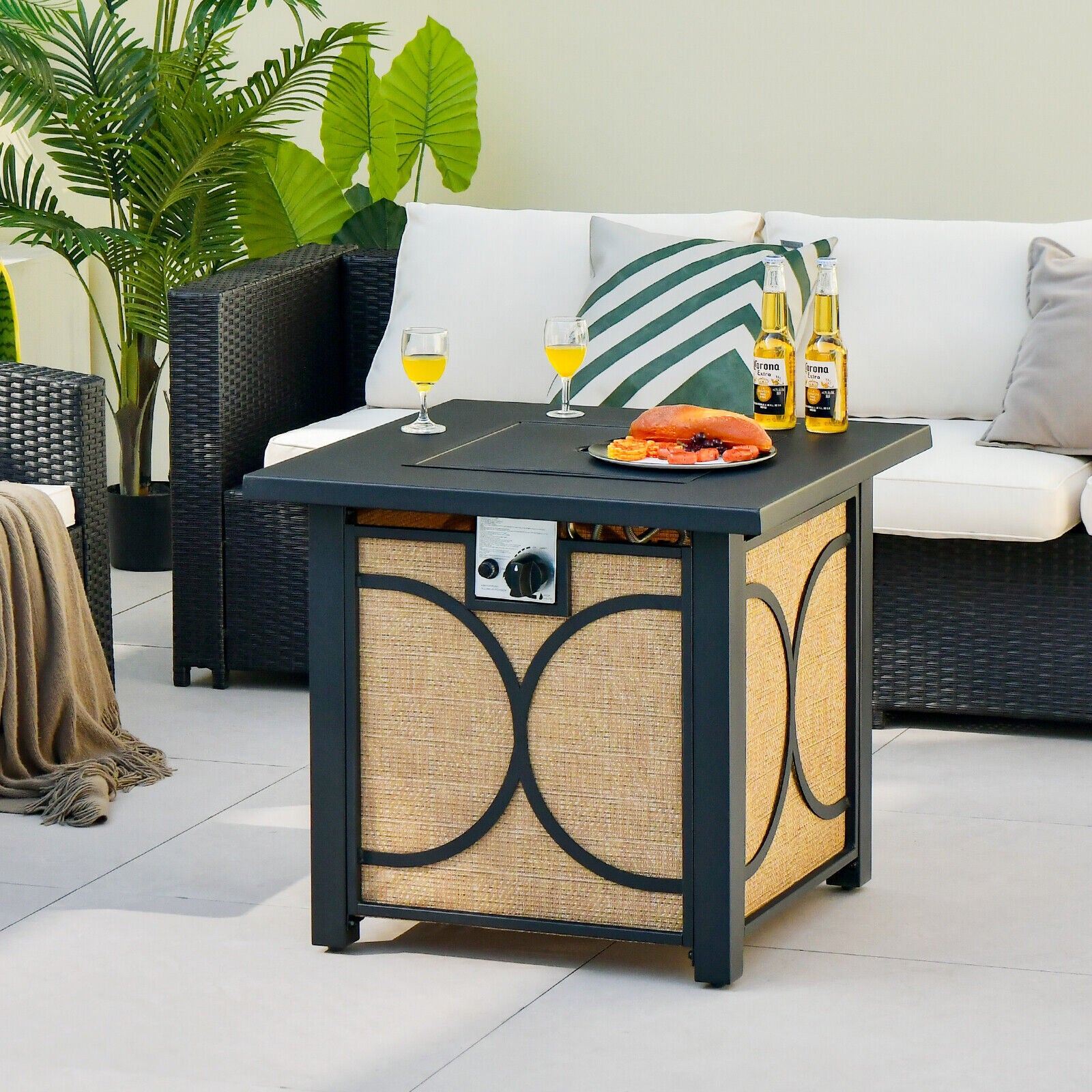 28 Inch 50000 BTU Outdoor Square Fire Pit Table with Cover