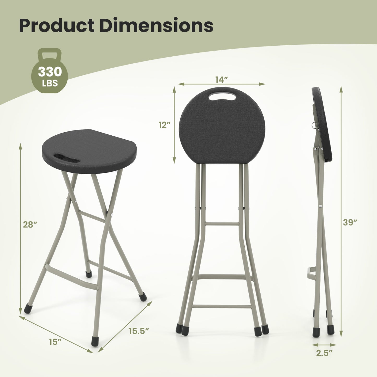 Portable Folding Stool 28 Inch - 330 lbs Capacity (2 Pack)