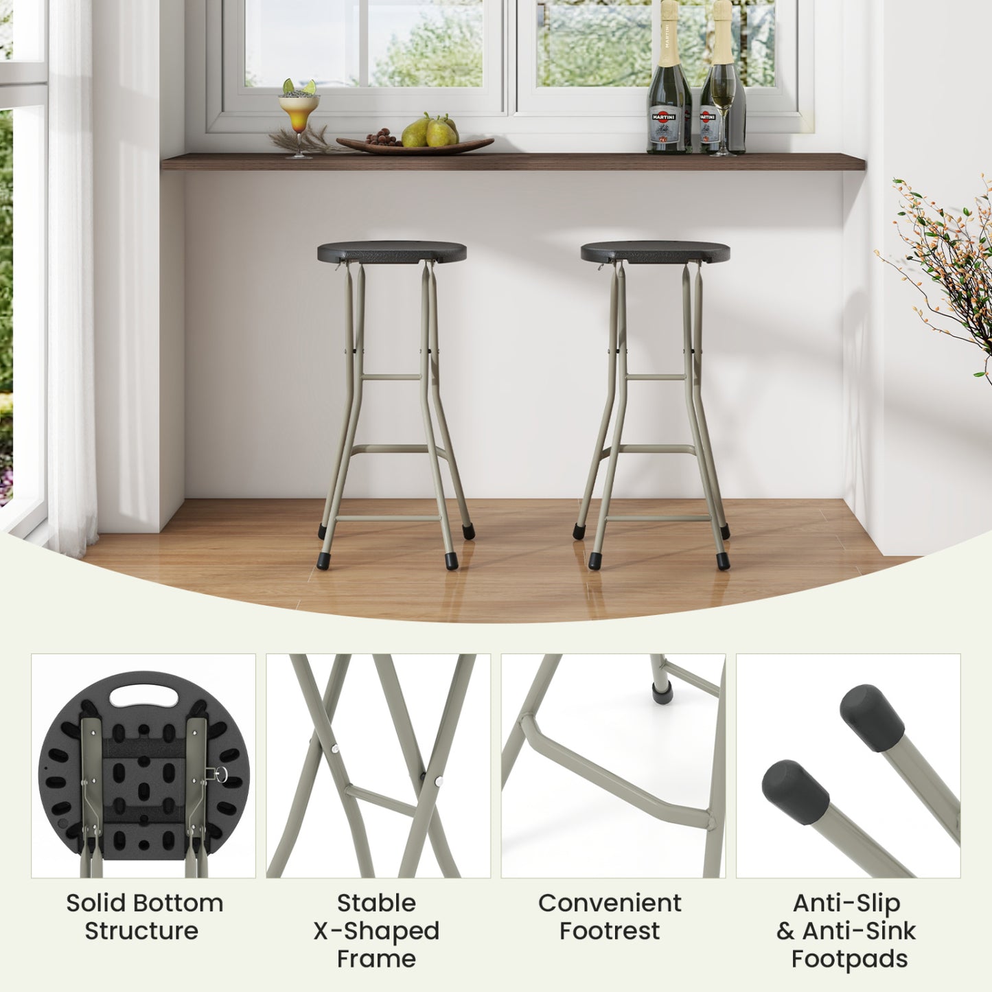 Portable Folding Stool 28 Inch - 330 lbs Capacity (2 Pack)