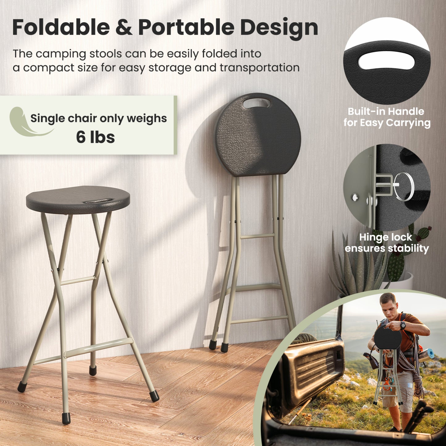 Portable Folding Stool 28 Inch - 330 lbs Capacity (2 Pack)