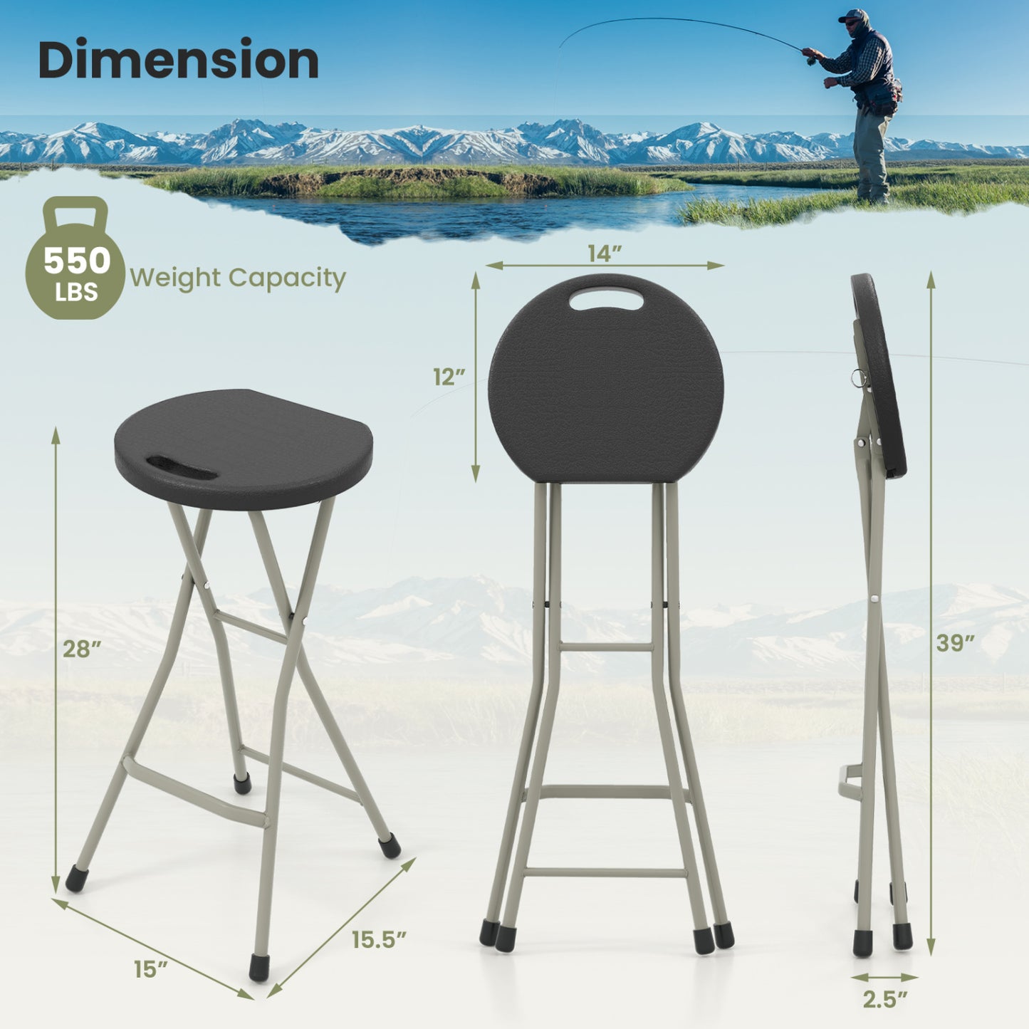 Portable Folding Stool 28 Inch - 330 lbs Capacity (2 Pack)