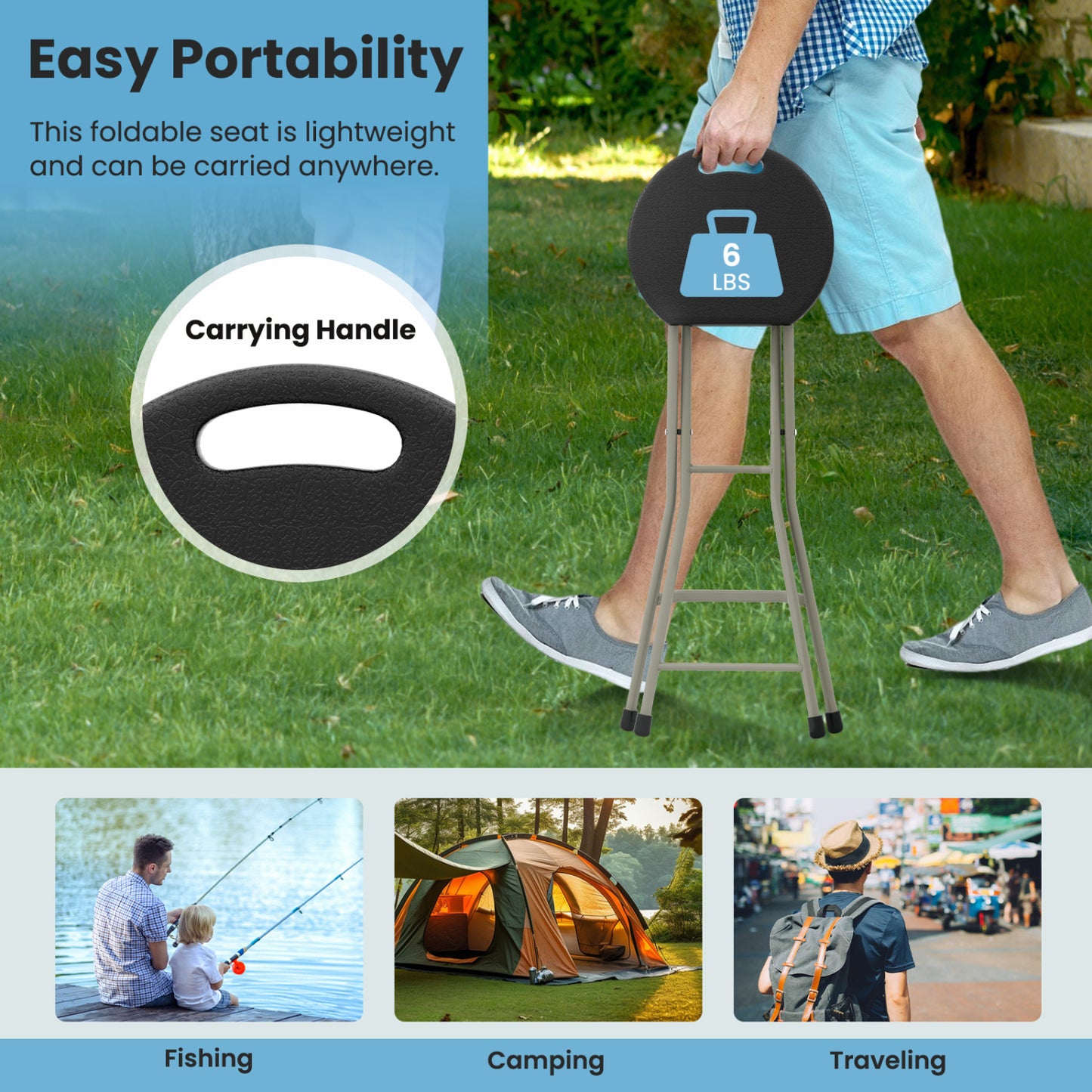 Portable Folding Stool 28 Inch - 330 lbs Capacity (2 Pack)