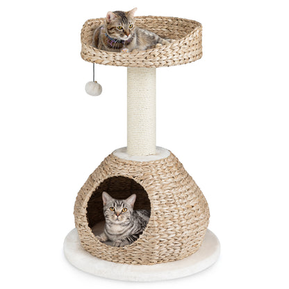 28 Inches Hand-Made Cat Tree Tower with Jump Platform-White - White