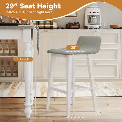 29 Inch Low-Back High-Top Chairs with Padded Seat and Rubber Wood Legs-White