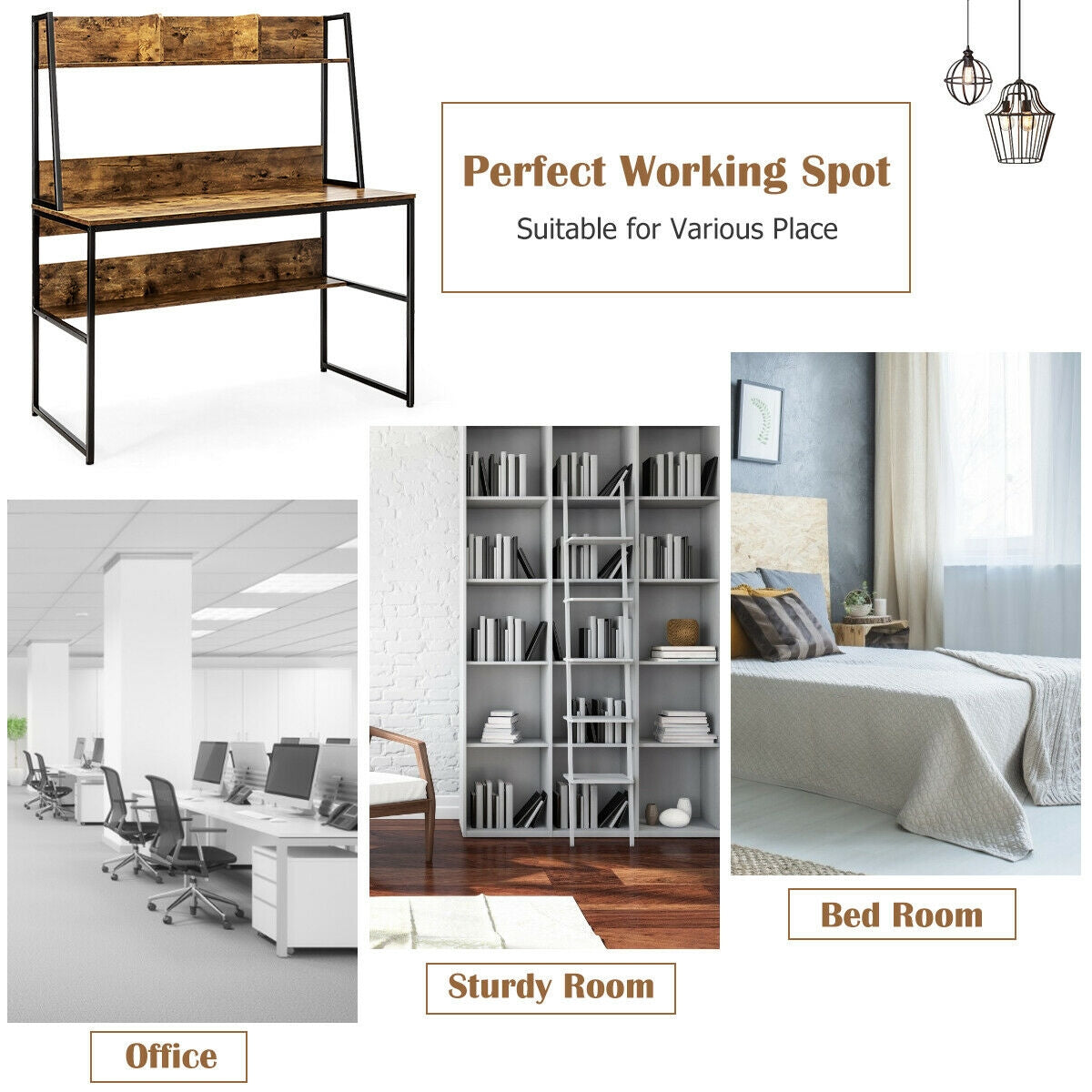 47-Inch Computer Desk Writing Study Table Workstation-Rustic Brown