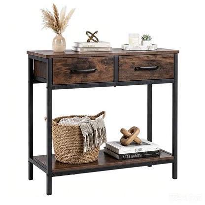 29.5” Narrow Console Table with 2 Fabric Drawers and Open Compartment