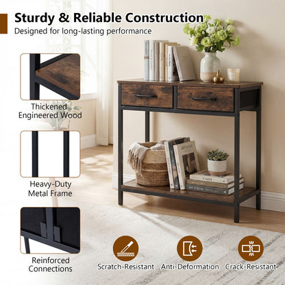 29.5” Narrow Console Table with 2 Fabric Drawers and Open Compartment