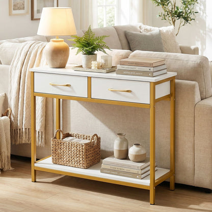 29.5” Narrow Console Table with 2 Fabric Drawers and Open Compartment