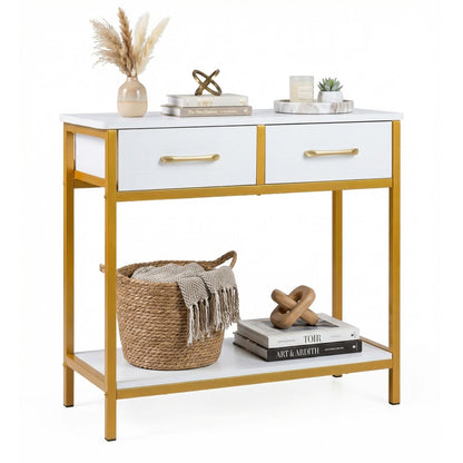 29.5” Narrow Console Table with 2 Fabric Drawers and Open Compartment