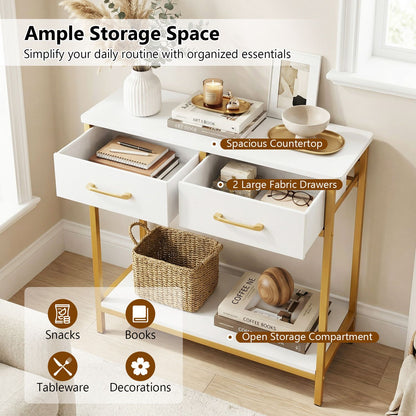 29.5” Narrow Console Table with 2 Fabric Drawers and Open Compartment