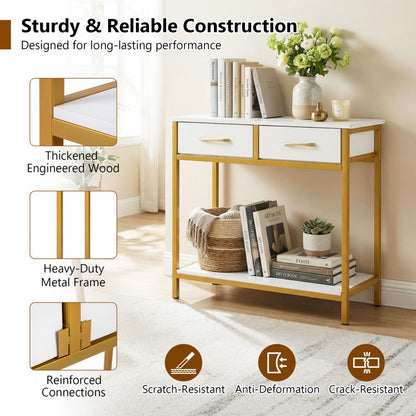 29.5” Narrow Console Table with 2 Fabric Drawers and Open Compartment