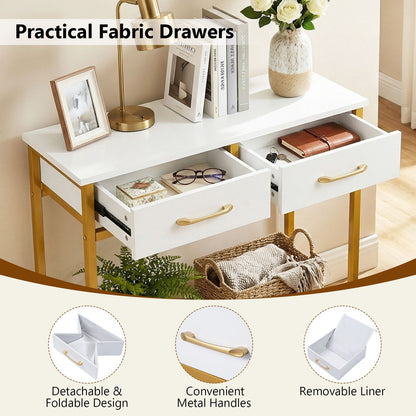 29.5” Narrow Console Table with 2 Fabric Drawers and Open Compartment