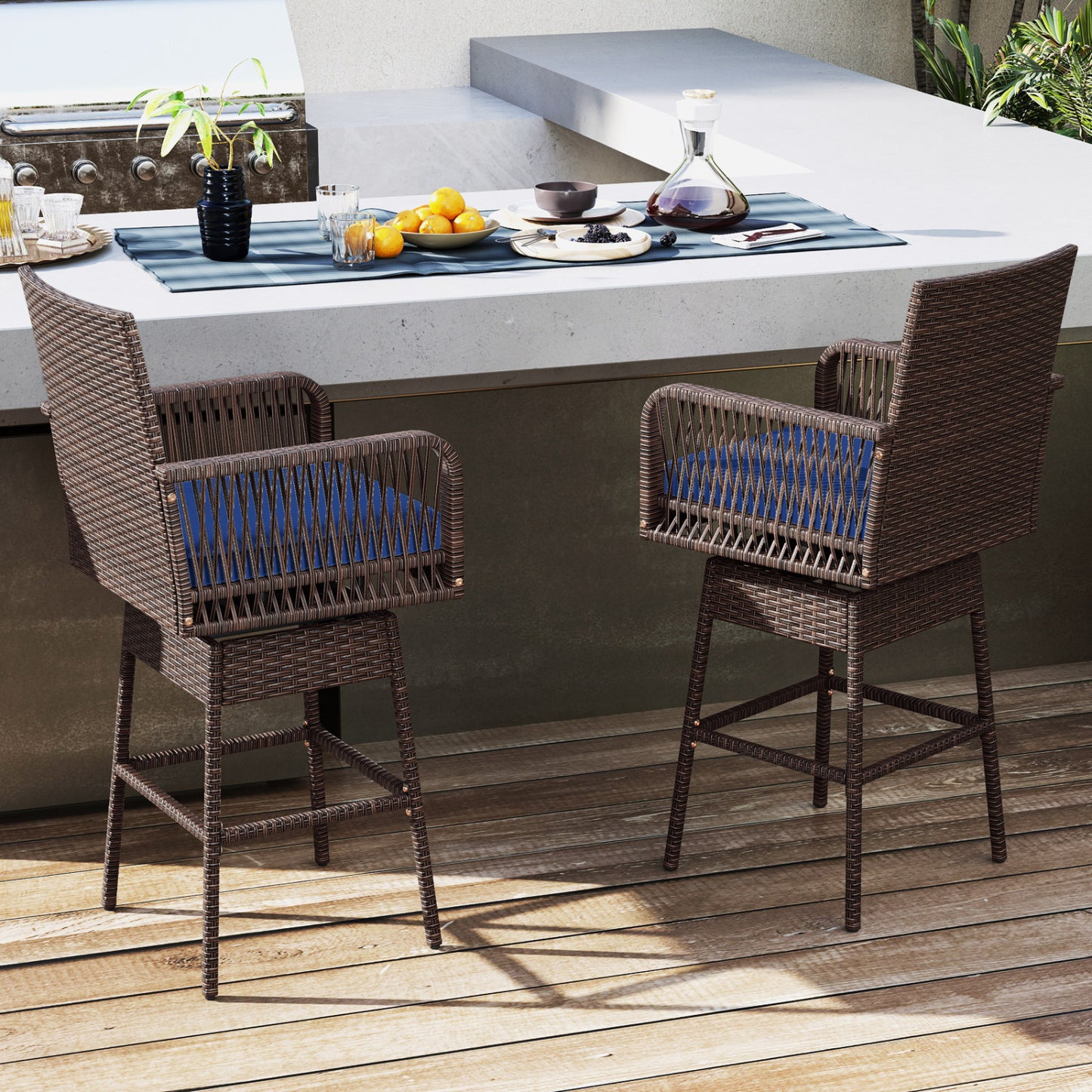 360° Swivel Bar Stool 29" Height with Cushion & Armrests