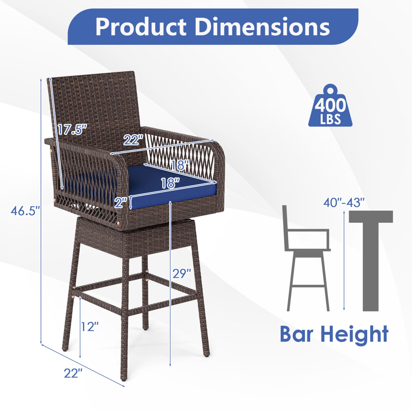 360° Swivel Bar Stool 29" Height with Cushion & Armrests
