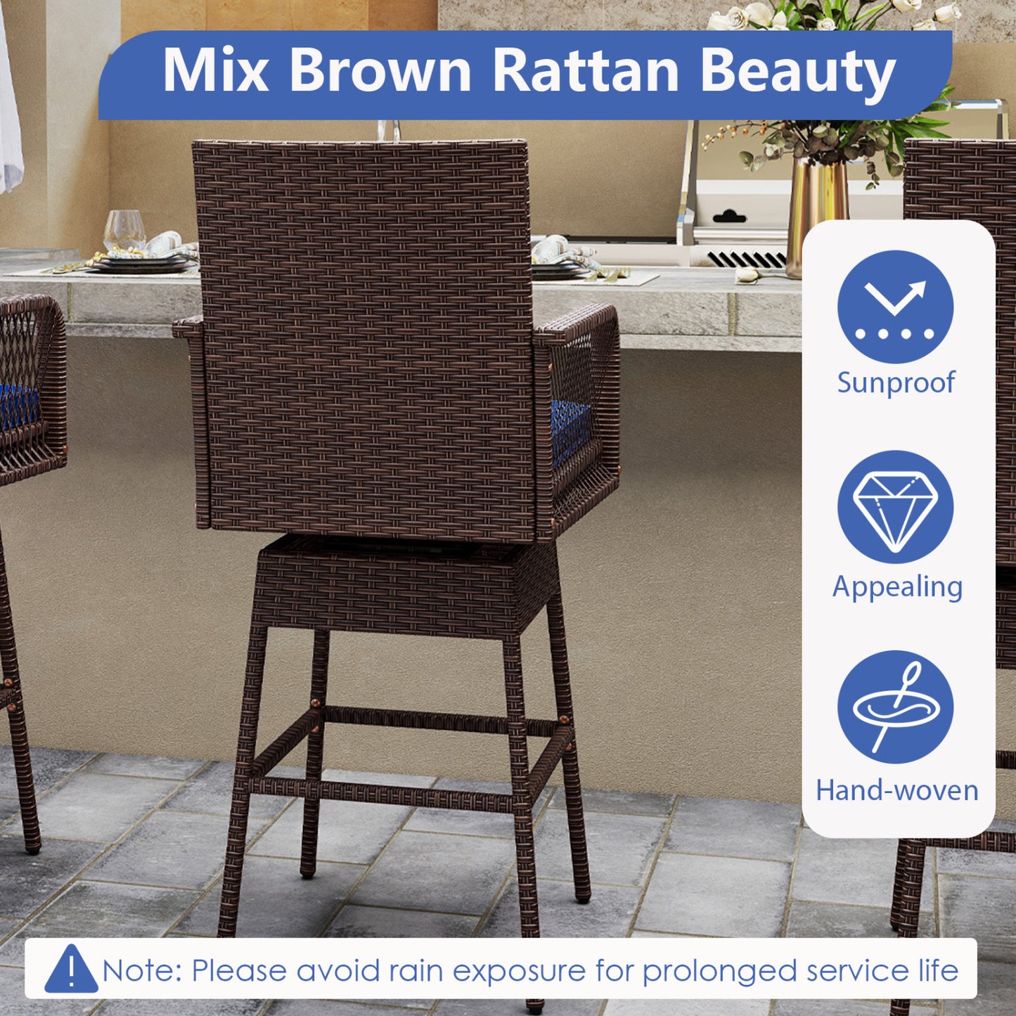 360° Swivel Bar Stool 29" Height with Cushion & Armrests