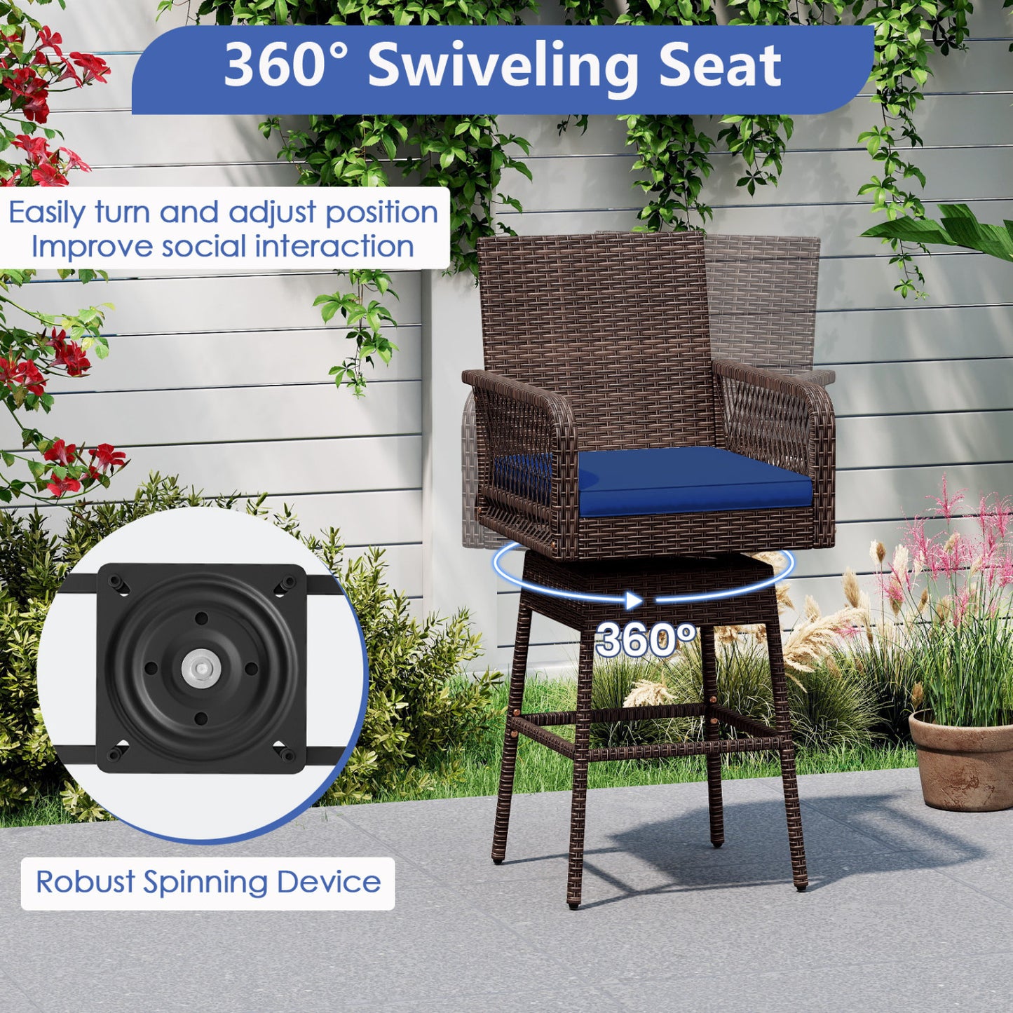 360° Swivel Bar Stool 29" Height with Cushion & Armrests