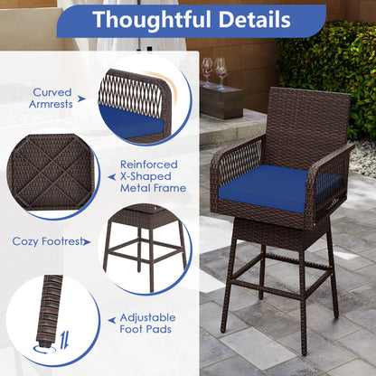 360° Swivel Bar Stool 29" Height with Cushion & Armrests